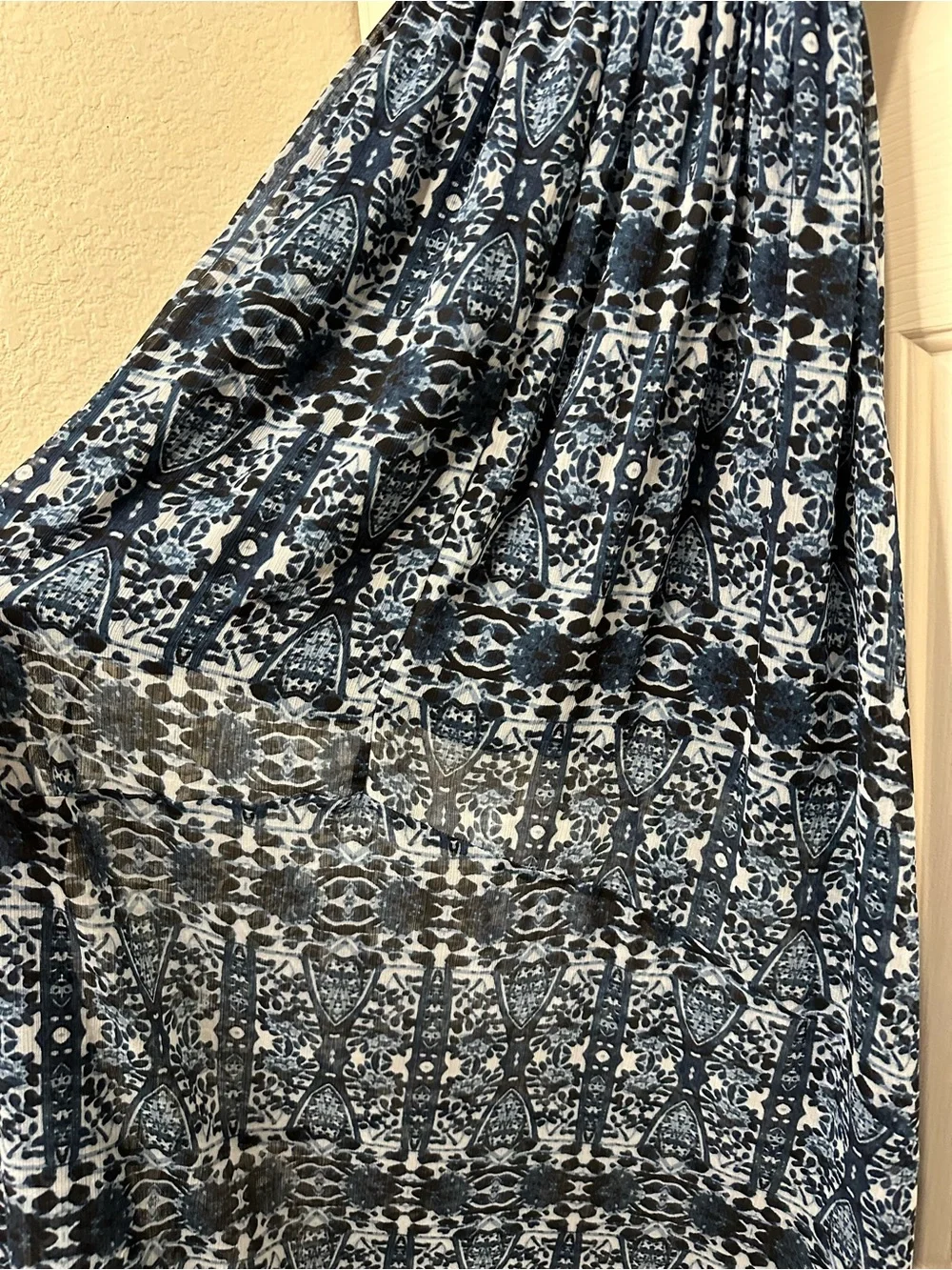 Y2K Abercrombie & Fitch Navy Blue Tie Dye Kaleidoscope Mesh Maxi Dress Sz S Boho